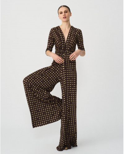 BROWN DOT FABRIC KNOT JUMPSUIT