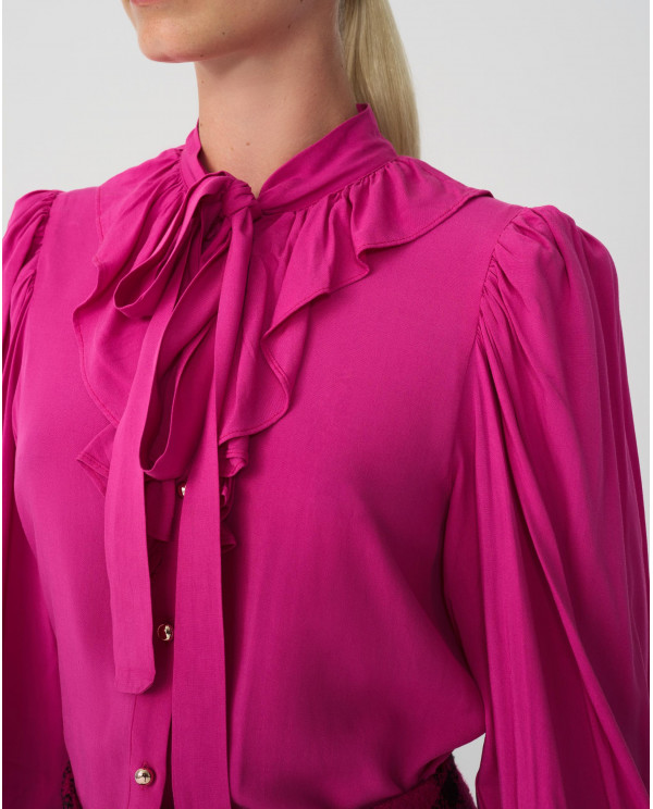 FUCHSIA KNITTED BOW NECK BLOUSE Sizes L Colors Fuchsia