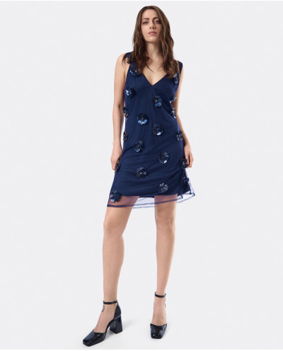 NAVY SEQUIN FLOWER MINI DRESS