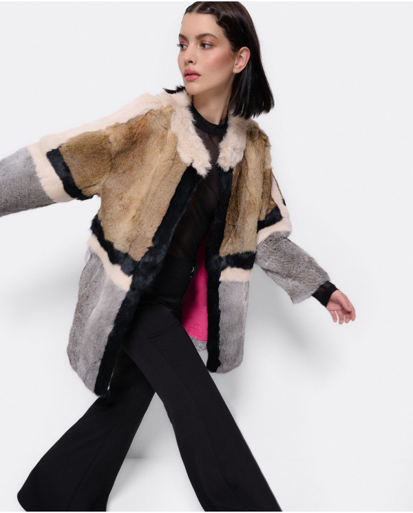 TWO-TONE BROWN NATURAL FUR COAT Sizes L Colors brown