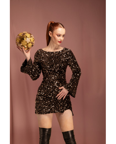 GOLD SEQUIN BELL SLEEVE...