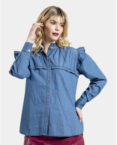 CAMISA VOLANTES DENIM AZUL